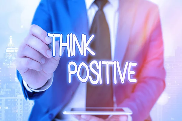 Texto de escrita de palavras Pense positivo. Conceito de negócio para criar pensamentos que incentivam e ajudam a recarregar um indivíduo . — Fotografia de Stock