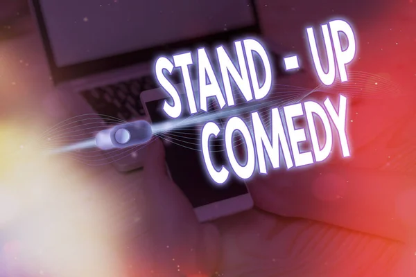 Text sign showing Stand up Comedy. Conceptual photo a comic style where a comedian recites humorous stories.