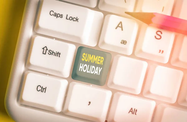 섬머 홀리데이를 보여 주는 문자 표지판. 휴식 과 재미를 위한 여름의 특별 한 사진 시간. — 스톡 사진