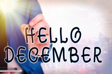 Kelime yazımı. Merhaba Aralık. Yılın on ikinci ayını karşılarken kullanılan iş konsepti.