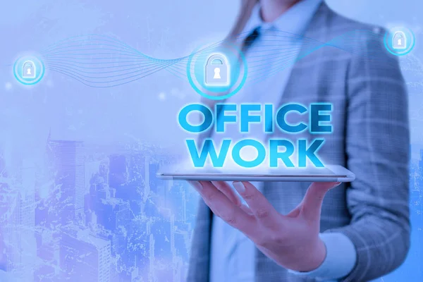 Escrita de mão conceitual mostrando Office Work. Texto de foto de negócios um trabalho que acontece principalmente no ambiente de escritório . — Fotografia de Stock