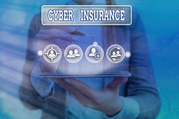 Conceptual hand writing showing Cyber Insurance. Business photo showcasing exclusive plan to protect the company from Internetbased risk. — Stock Photo, Image