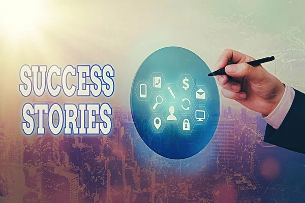 Text sign showing Success Stories. Conceptual photo a chronicle displaying great success achieved by an individual. — Stock Photo, Image