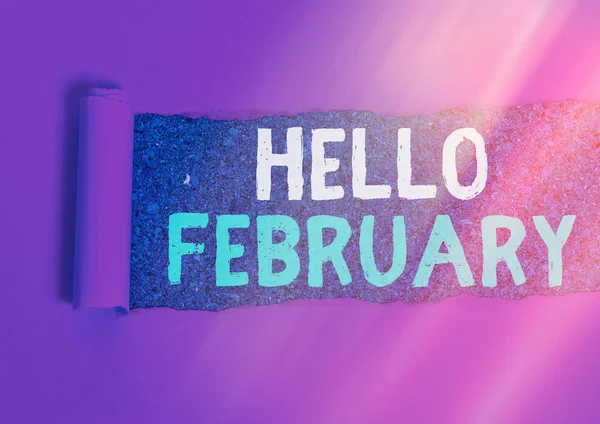 Texto de escritura Hola febrero. Concepto que significa saludo utilizado al dar la bienvenida al segundo mes del año . —  Fotos de Stock