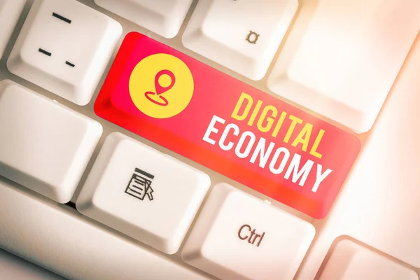 Nota di scrittura che mostra Digital Economy. Foto d'affari che mostrano il progresso dell'economia costruita utilizzando la tecnologia moderna . — Foto Stock