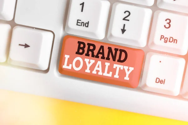 Signo de texto que muestra lealtad a la marca. Foto conceptual sentimientos positivos a una marca y comprar el mismo producto . — Foto de Stock
