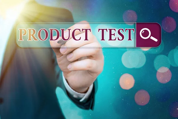 Ordskrivning text Produkttest. Affärsidé för mätning av produkters egenskaper eller prestanda. — Stockfoto