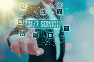 24-7 Servisi gösteren bir not yazıyorum. İş fotoğrafı sergisi her zaman mevcut olan bir yardımı sağlıyor..