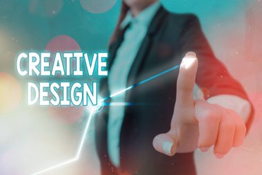 Yaratıcı Tasarımı gösteren metin işareti. Kavramsal fotoğraf, asıl amacına ulaşan görsel bir öğedir..