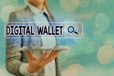 Metin işareti Dijital Cüzdanı gösteriyor. Kavramsal fotoğraf çevrimiçi işlem oluşturulmasına izin veren bir finansal hesap.