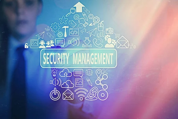 Writing note showing Security Management. Business photo showcasing is the identification of an organization s is assets. — Stock Photo, Image