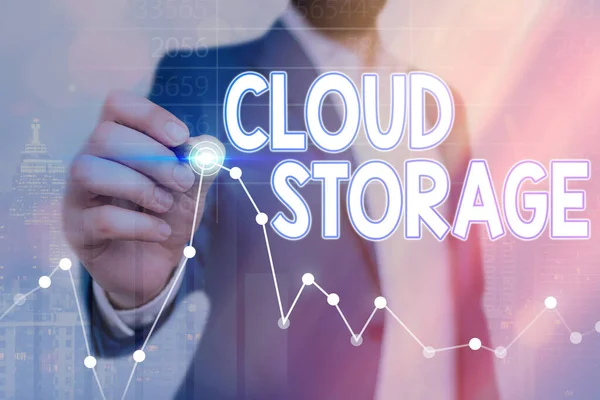 Konceptualne pismo ręczne pokazujące Cloud Storage. Business photo text computing Łączenie urządzeń z chmurą danych na zdalnej pamięci masowej. — Zdjęcie stockowe