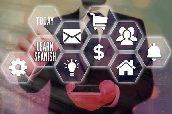Ordskrivning text Lär dig spanska. Affärsidé för att utbilda skriva och tala det nationella språket i Spanien. — Stockfoto