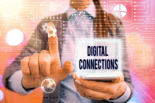 Handschrift tekst schrijven Digital Connections. Concept betekent virtueel netwerk dat de gebruiker verbindt met zijn of haar contacten. — Stockfoto