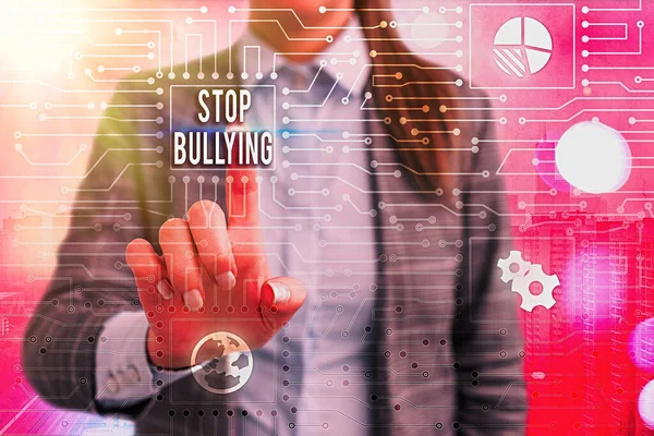 Signo de texto que muestra Stop Bullying. Foto conceptual expresando su campaña contra la violencia hacia las víctimas . —  Fotos de Stock