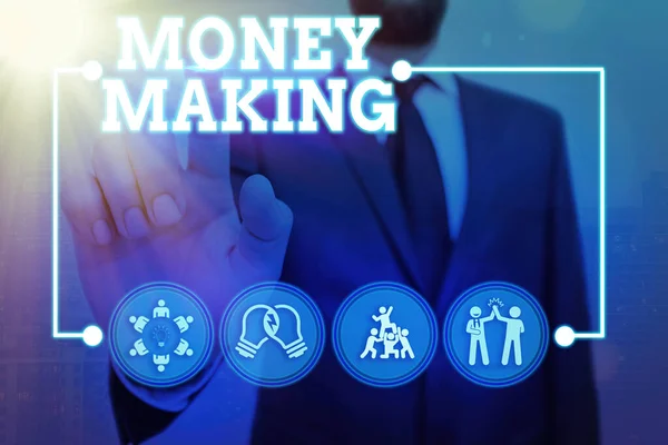 Εννοιολογική γραφή χέρι δείχνει χρήματα Κάνοντας. Business photo text Διαχείριση ελεύθερου χρόνου άγχος καλά κέρδη και επενδύσεις. — Φωτογραφία Αρχείου