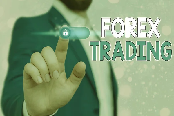 Kézírás szöveg Forex Trading. Fogalom: a kereskedést, valutaváltást lehetővé tevő globális piac. — Stock Fotó