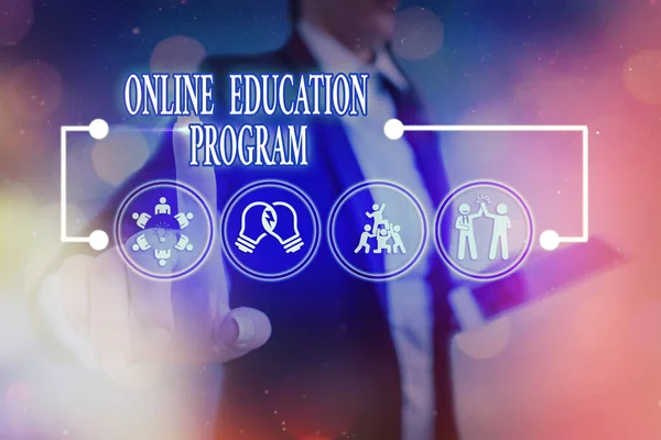 Conceptual hand writing showing Online Education Program. Business photo text Software development and programming courses. — Stock Photo, Image