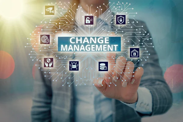 Escritura a mano de texto Change Management. Concepto que significa desarrollo dentro de un negocio u organización similar . — Foto de Stock