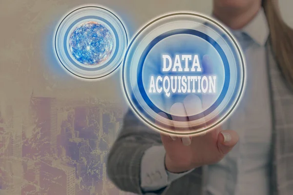 Text sign showing Data Acquisition. Conceptual photo way to obtain statistics that can be maneuvered digitally Elements of this image furnished by NASA.