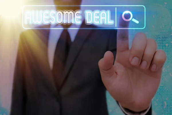 Woord schrijven tekst Awesome Deal. Bedrijfsconcept voor een indrukwekkende overeenkomst die aan de andere partij is gegeven voor wederzijds voordeel. — Stockfoto