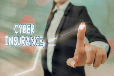 Siber Sigortayı gösteren bir mesaj. Şirketi internet tabanlı risklerden korumak için kavramsal fotoğraf özel planı.