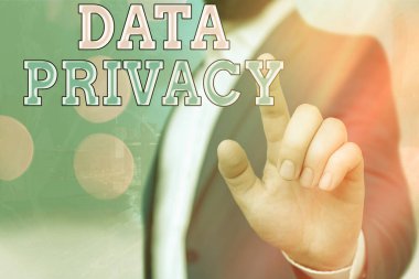 Veri Mahremiyetini gösteren metin işareti. Web sitesinin kavramsal fotoğraf güvenliği ve dijital koruması veya ana sayfaya inme.