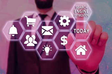 Kelime yazma metni Arama Motoru En İyileştirmesi. Ticari web sitesi trafiği ve analizlerinin artırılması için iş konsepti.