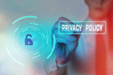 Gizlilik politikasını gösteren kavramsal el yazısı. Müşterilerin yönetimiyle ilgili iş fotoğrafı metni belgelendirmesi veridir.