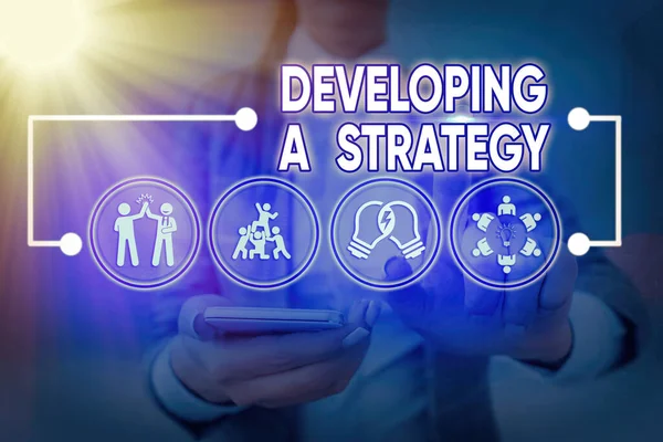 Word writing text Developing A Strategy. Business concept for Discussing the Ideas for New Goal Marketing Vision Planning Business. — Stock Photo, Image