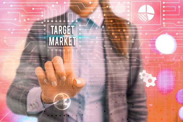 Signo de texto que muestra Target Market. Clientes específicos de fotos conceptuales a los que una empresa apunta su marketing . — Foto de Stock