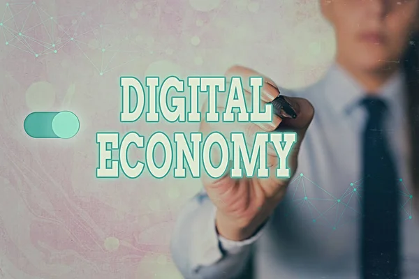 Nota di scrittura che mostra Digital Economy. Foto d'affari che mostrano il progresso dell'economia costruita utilizzando la tecnologia moderna . — Foto Stock