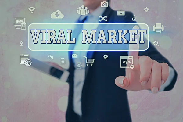 Escritura manual conceptual que muestra el Mercado Viral. Fotografía comercial que muestra la red que pasa y difunde el mensaje o el vídeo en el producto o el servicio . — Foto de Stock