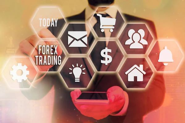 Word Γράφοντας κείμενο Forex Trading. Επιχειρηματική έννοια για την παγκόσμια αγορά που επιτρέπει την εμπορία, την ανταλλαγή νομισμάτων. — Φωτογραφία Αρχείου