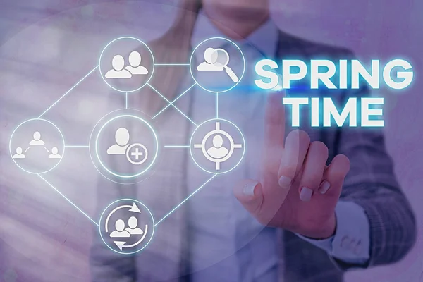 Wortschreibtext Spring Time. Geschäftskonzept für gemäßigte Jahreszeit durch Wiederbelebung der Pflanzen identifiziert. — Stockfoto