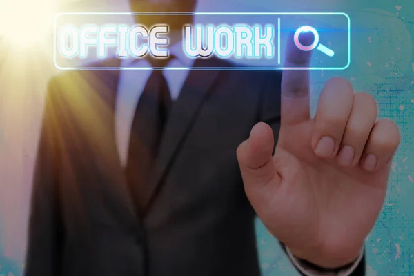 Texto de escritura de palabras Office Work. Concepto de negocio para un trabajo que ocurre principalmente en el entorno de la oficina . — Foto de Stock