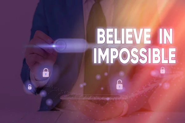 Signo de texto que muestra Believe In Impossible. Motivación de la foto conceptual e inspiración que usted puede hacer que suceda . — Foto de Stock