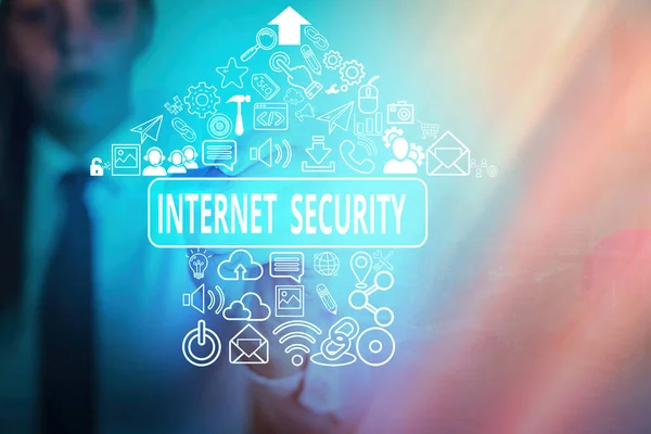 Skriva lapp som visar Internet Security. Företagsfoto visa upp process för att skydda mot attacker via Internet. — Stockfoto