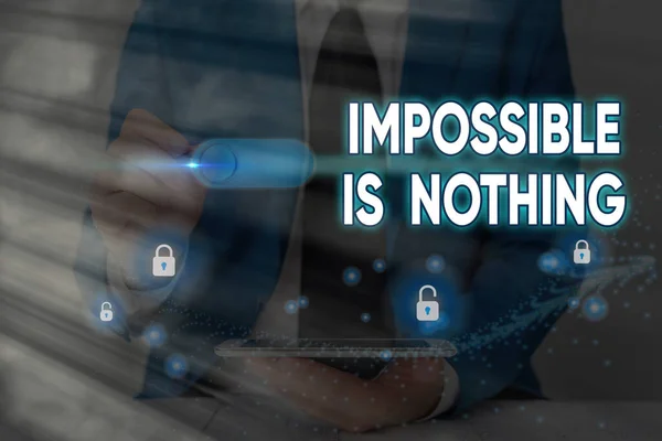 Text sign showing Impossible Is Nothing. Conceptual photo Motivated to achieve something despite challenges. — Stock Photo, Image