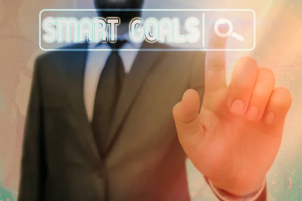 Texto de escritura de palabras Smart Goals. Concepto de negocio para mnemonic utilizado como base para fijar objetivos y dirección . — Foto de Stock