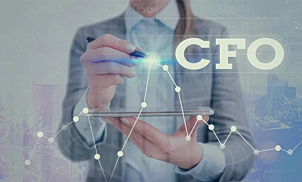 Conceptual hand writing showing Cfo. Business photo text chief financial officer managing the financial actions of company.