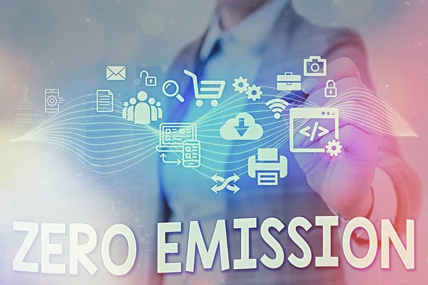 Schrijfbriefje met Zero Emission. Zakelijke foto presentatie verwijst naar een motor die geen atmosferische verontreinigende stoffen uitstoot. — Stockfoto