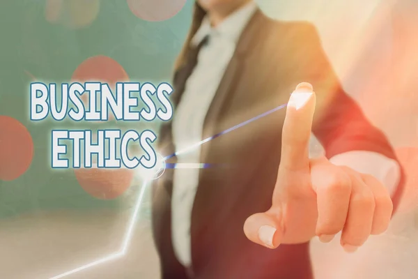 Segno di testo che mostra Business Ethics. Concettuale foto politiche appropriate che disciplinano il funzionamento di un'impresa . — Foto Stock