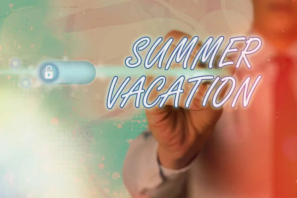 Writing note showing Summer Vacation. Business photo showcasing several short trips which take place on the hottest season. — Stock Photo, Image