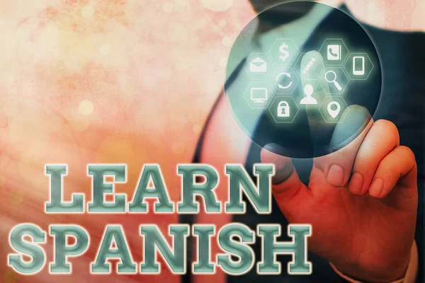 El yazısı metni İspanyolca öğren. İspanya 'nın ana dilini konuşmayı ve yazmayı öğretmeyi amaçlayan kavram. — Stok fotoğraf