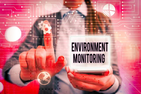 Handwriting text writing Environment Monitoring. Concept meaning basis of production of natural impact assessments. — Stock Photo, Image