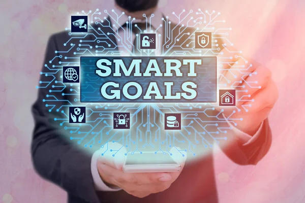 Handschrift tekst Smart Goals. Begrip: mnemoniek als basis voor het vaststellen van doelstellingen en richting. — Stockfoto