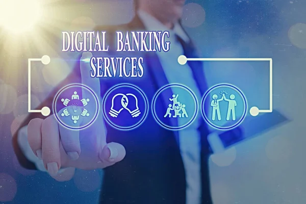 Koncepcionális kézírás digitális banki szolgáltatásokról. Üzleti fotó szöveg Üzleti, technológia, internet és hálózatépítés. — Stock Fotó