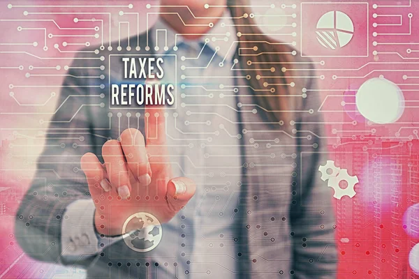 Znak tekstowy pokazujący reformy podatkowe. Koncepcyjne zdjęcie zarządzające pobranymi podatkami w bardziej efektywnym procesie. — Zdjęcie stockowe