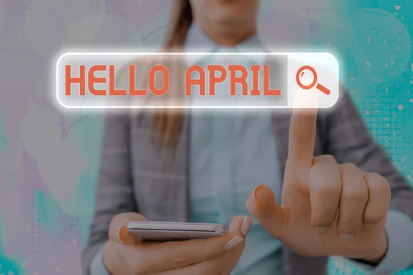 Mesaj işareti Hello April 'ı gösteriyor. Kavramsal fotoğraf Nisan ayını karşılarken kullanılan bir karşılama ifadesi. — Stok fotoğraf